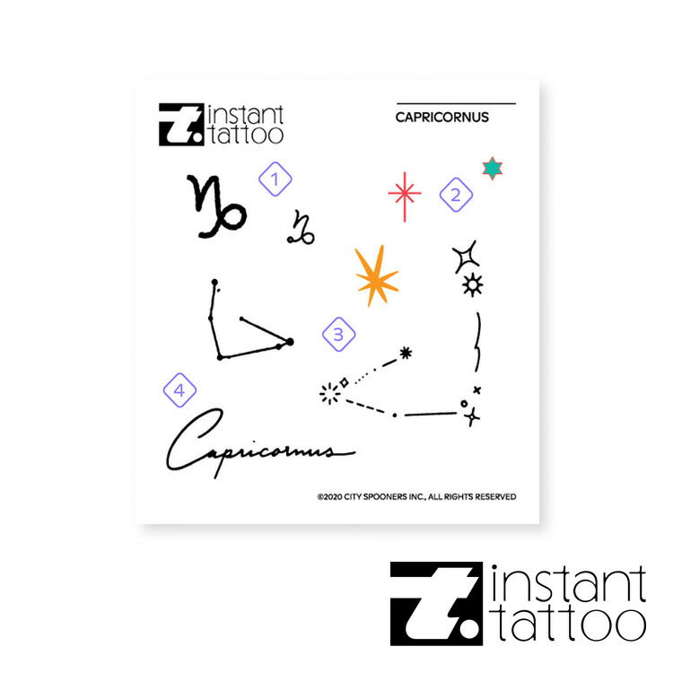 【2枚入り】星座 やぎ座 (12月22日~1月19日生まれ) カプリコルヌス / Capricornus 山羊座 タトゥーステッカー タトゥーシール