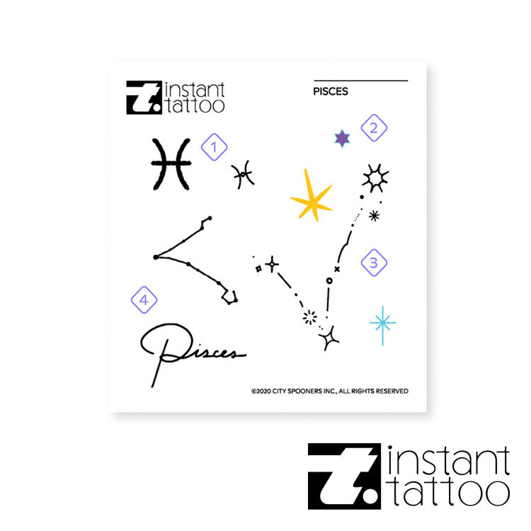 【2枚入り】星座 うお座 (2月19日~3月20日生まれ) ピスケス / Pisces 魚座 タトゥーステッカー タトゥーシール