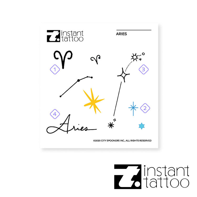 【2枚入り】星座 おひつじ座 (3月21日~4月19日生まれ) エアリーズ / Aries 牡羊座 タトゥーステッカー タトゥーシール