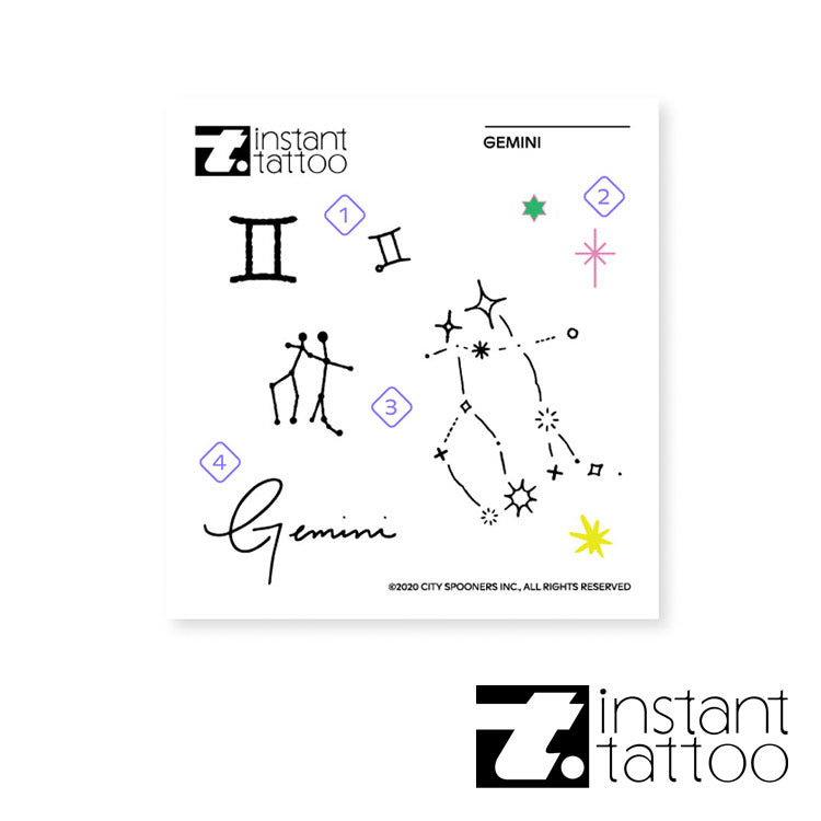 【2枚入り】星座 ふたご座 (5月21日~6月21日生まれ) ジェミニ / Gemini 双子座 タトゥーステッカー タトゥーシール