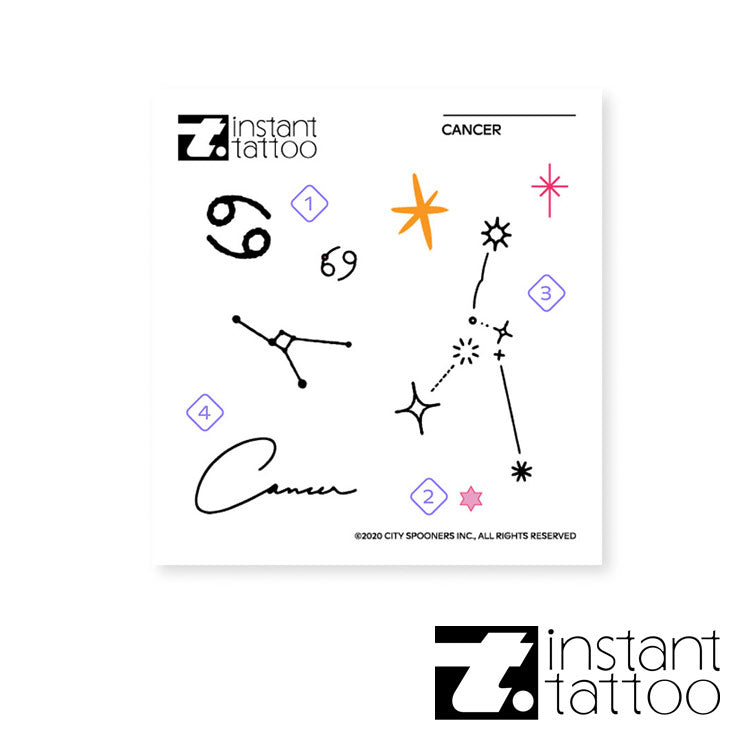 【2枚入り】星座 かに座 (6月22日~7月22日生まれ) キャンサー / Cancer 蟹座 タトゥーステッカー タトゥーシール