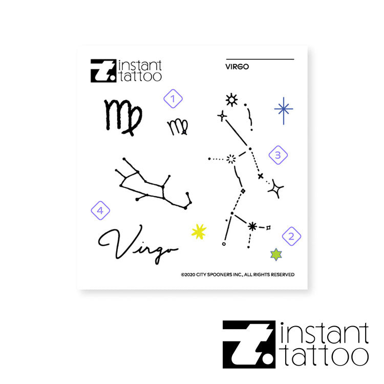 【2枚入り】星座 おとめ座 (8月23日~9月22日生まれ) ビルゴ / Virgo 乙女座 タトゥーステッカー タトゥーシール