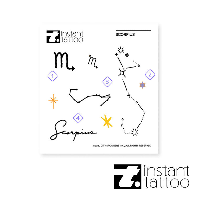 【2枚入り】星座 さそり座 (10月24日~11月22日生まれ) スコルピウス / Scorpius 蠍座 タトゥーステッカー タトゥーシール