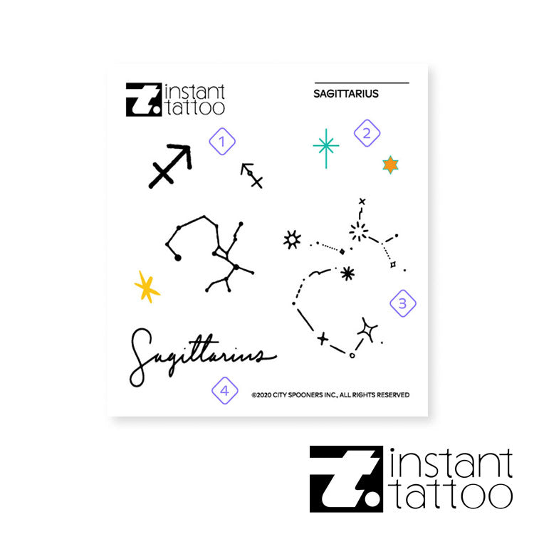 【2枚入り】星座 いて座 (11月23日~12月21日生まれ) サジテリアス / Sagittarius 射手座 タトゥーステッカー タトゥーシール