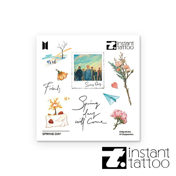 【BTS正式ライセンス商品】 BTS Music Theme Spring Days 2枚入り 水なし簡単&消したいときに消せる♪ マット加工タトゥーシール 防弾少年団 バンタン