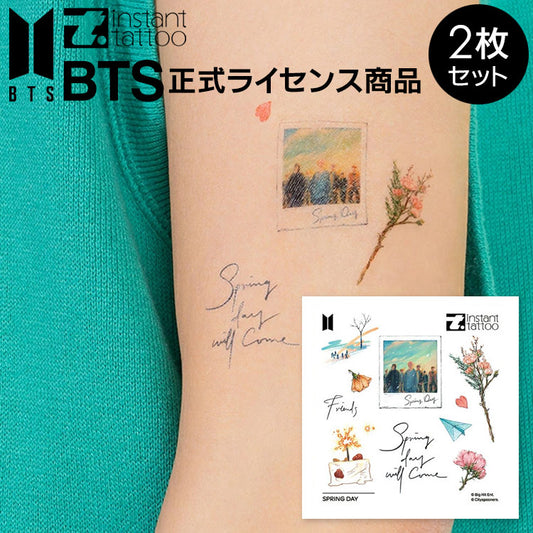 【BTS正式ライセンス商品】 BTS Music Theme Spring Days 2枚入り 水なし簡単＆消したいときに消せる♪ マット加工タトゥーシール 防弾少年団 バンタン